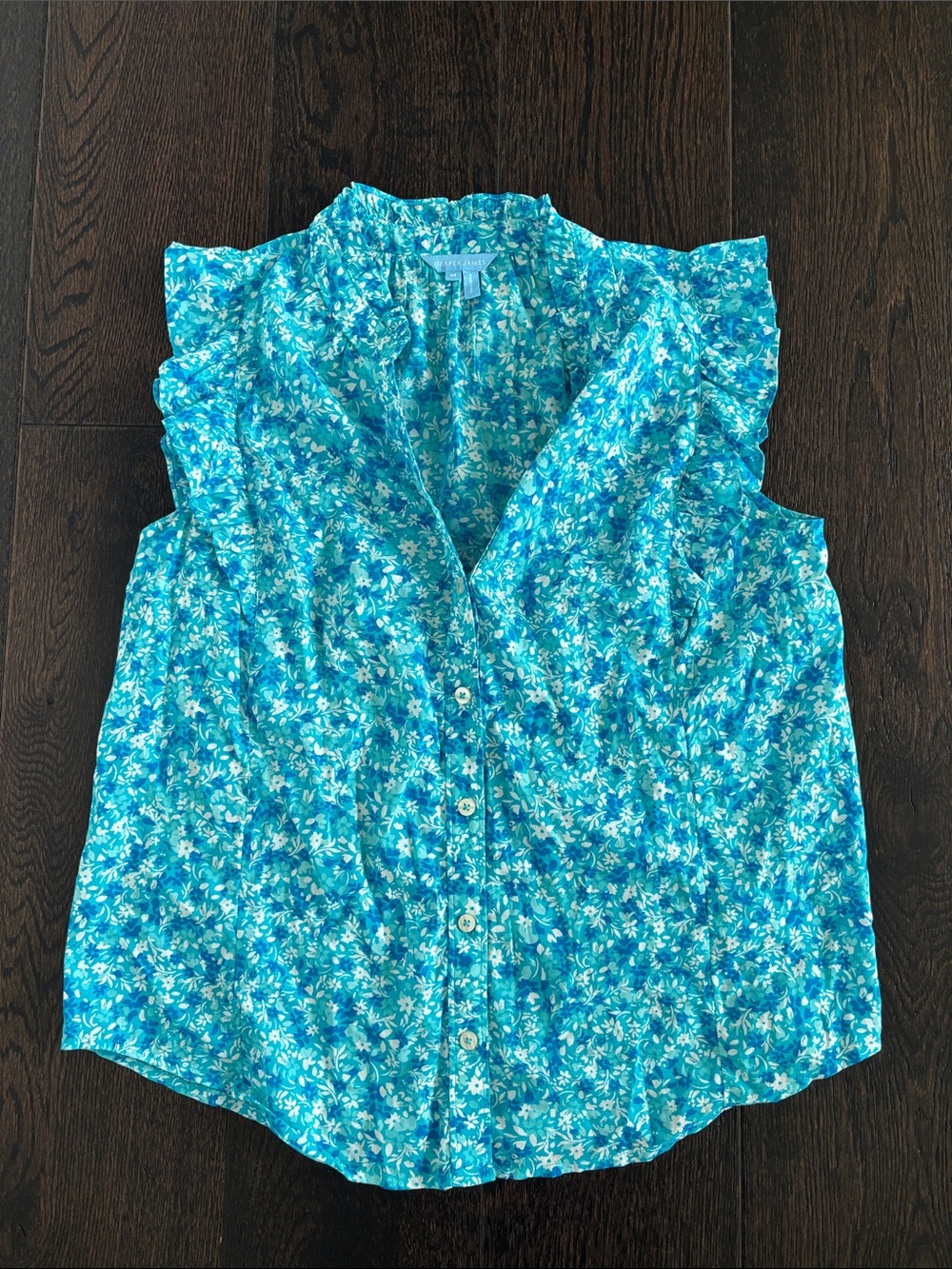 Sleeveless Blue Floral Button-Front Top